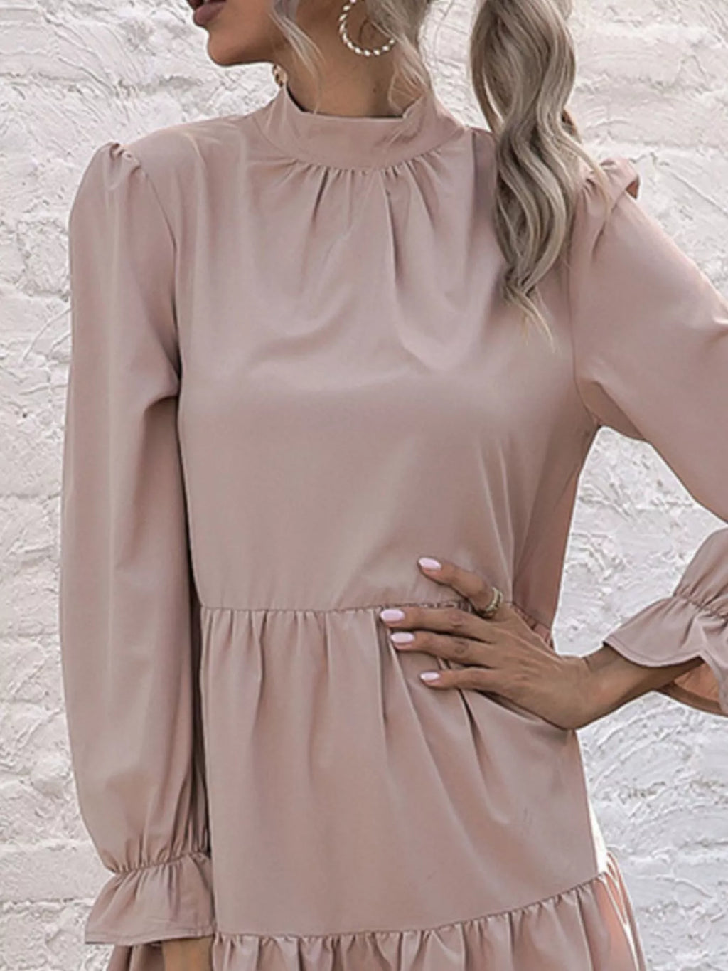 High-Low Flounce Sleeve Dress
