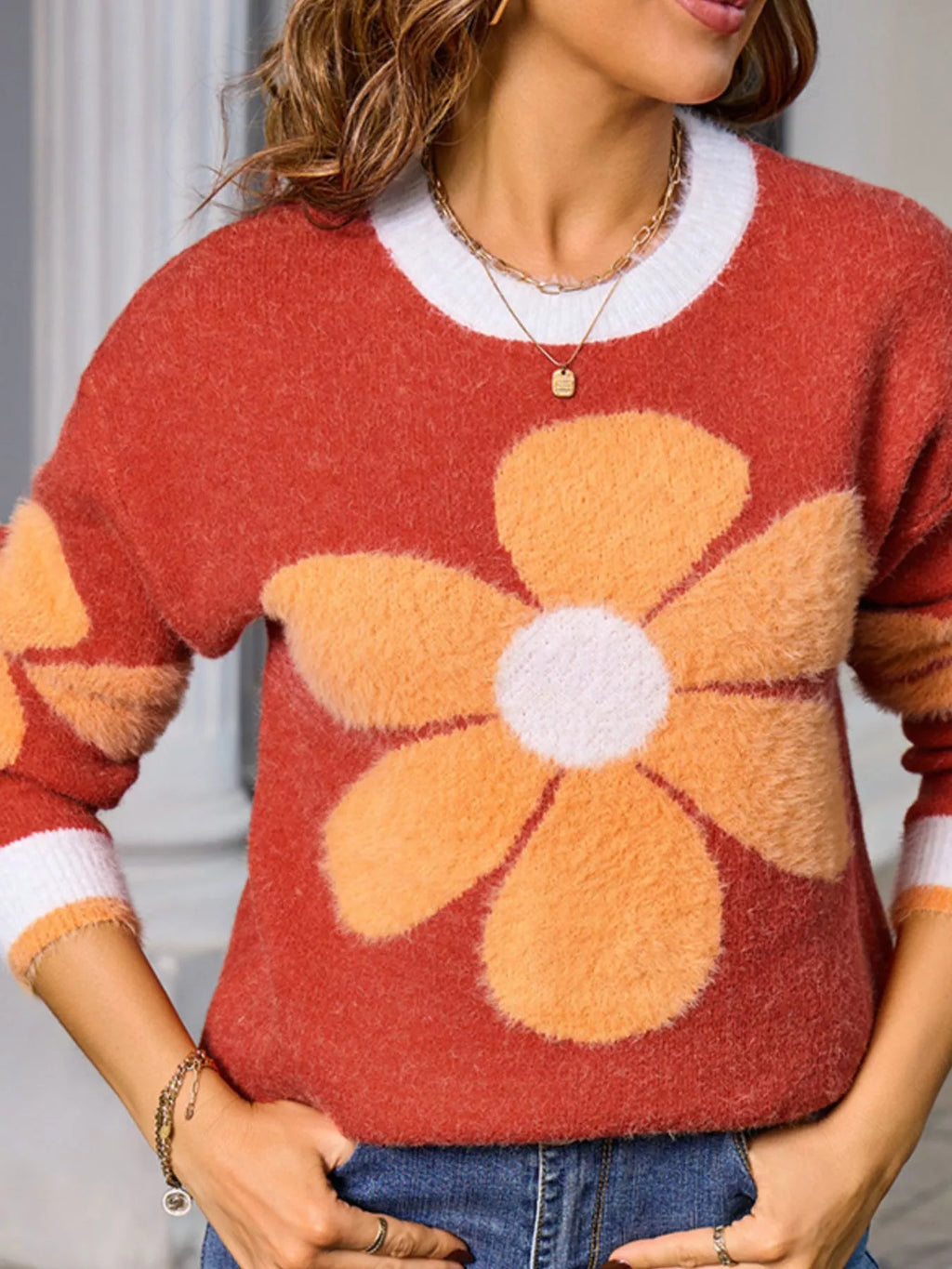 Flower Round Neck Sweater