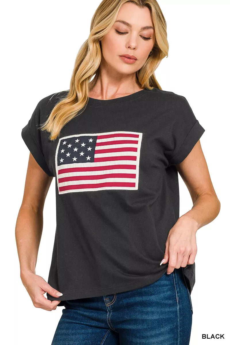 Zenana Full Size US Flag Round Neck Short Sleeve T-Shirt Plus Size