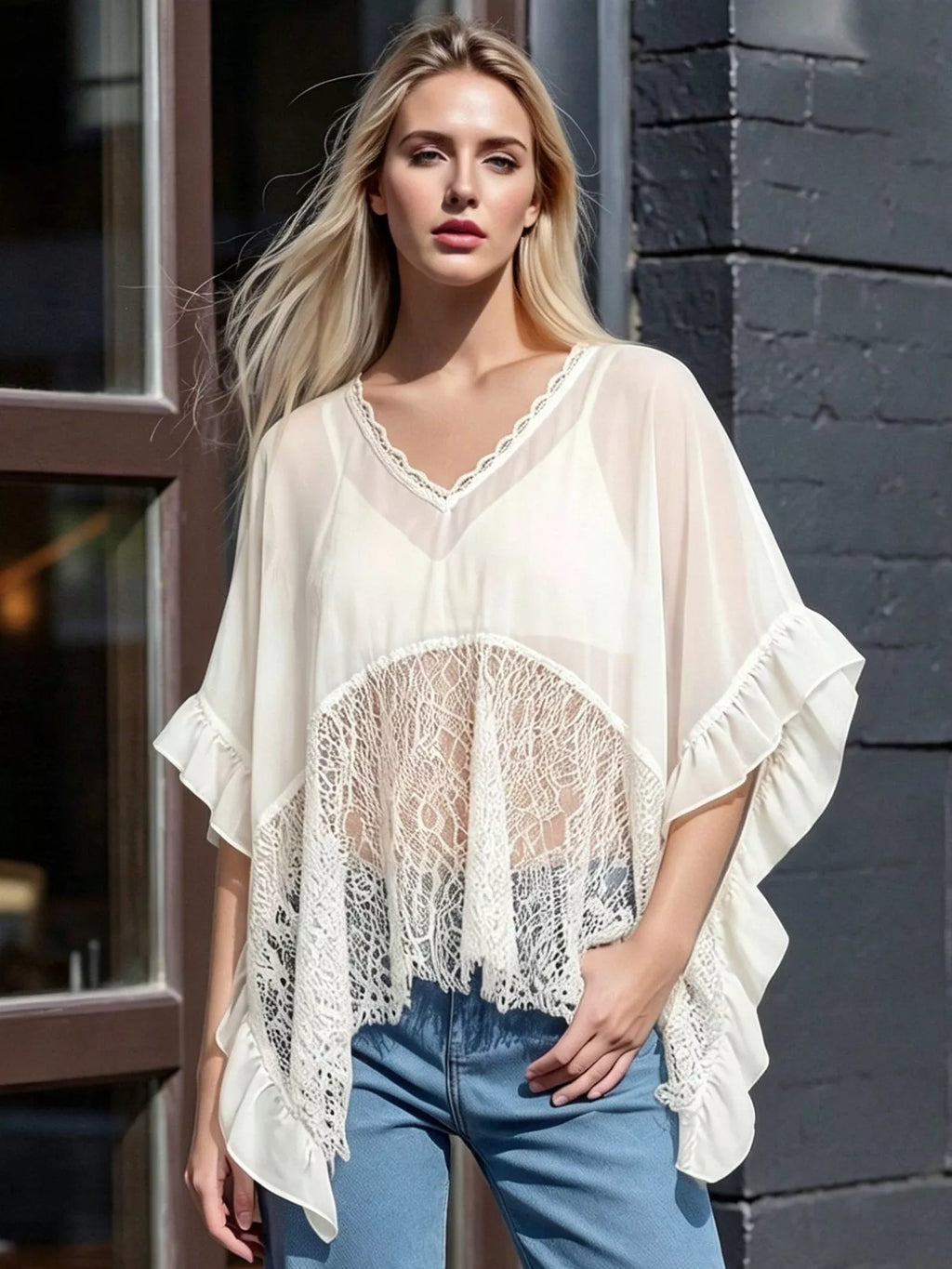 Lace Trim Flowy Cover-Up