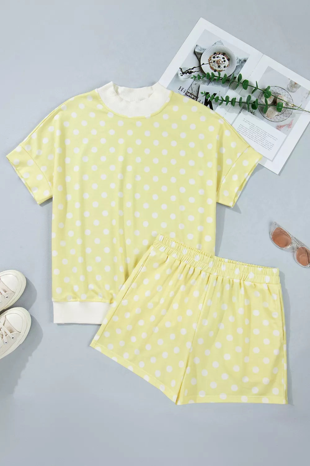 Polka Dot Short Sleeve Top and Shorts Set
