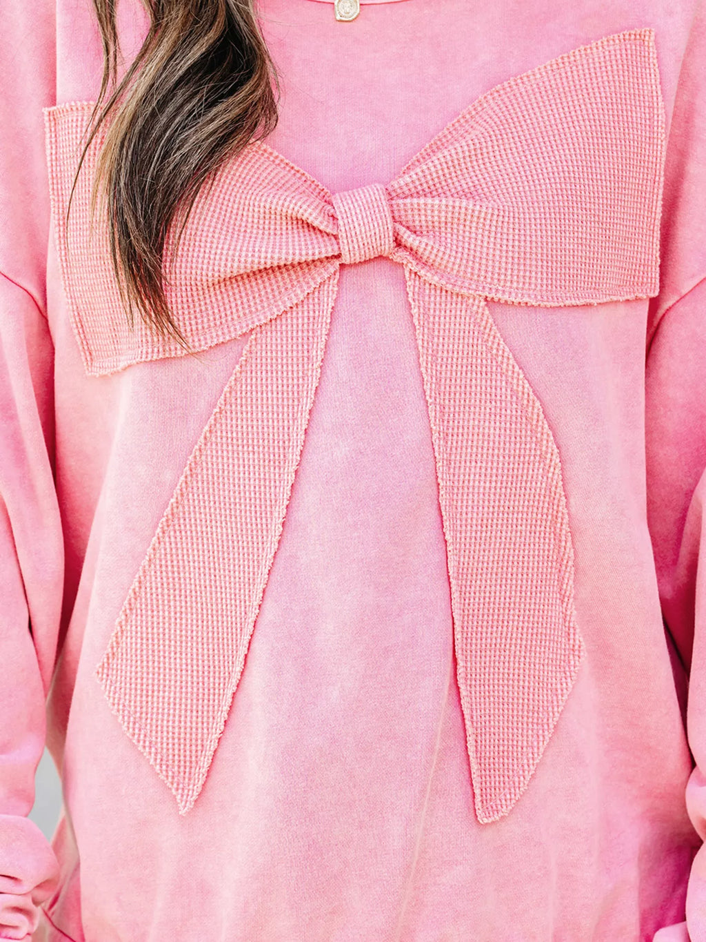Mineral Wash Bow Patchwork Sweatshirt