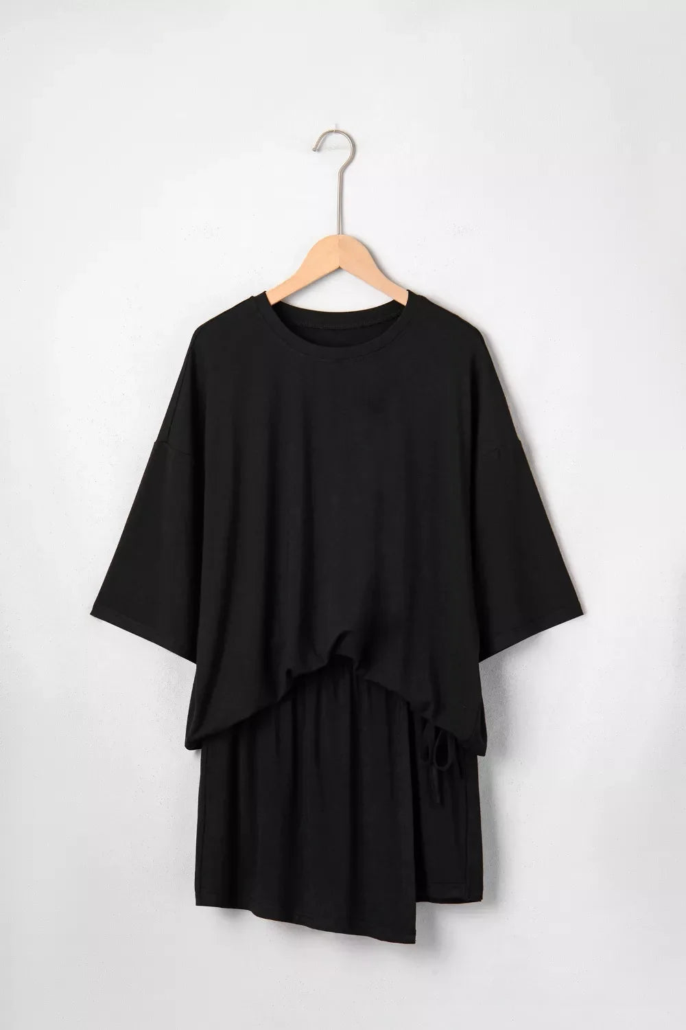 Solid Color Oversize Tee Tie Wrap Mini Skort 2pcs Set