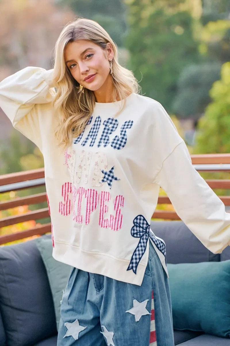 BiBi 4th Of July Stars And Stripes Patches Sweatshirt