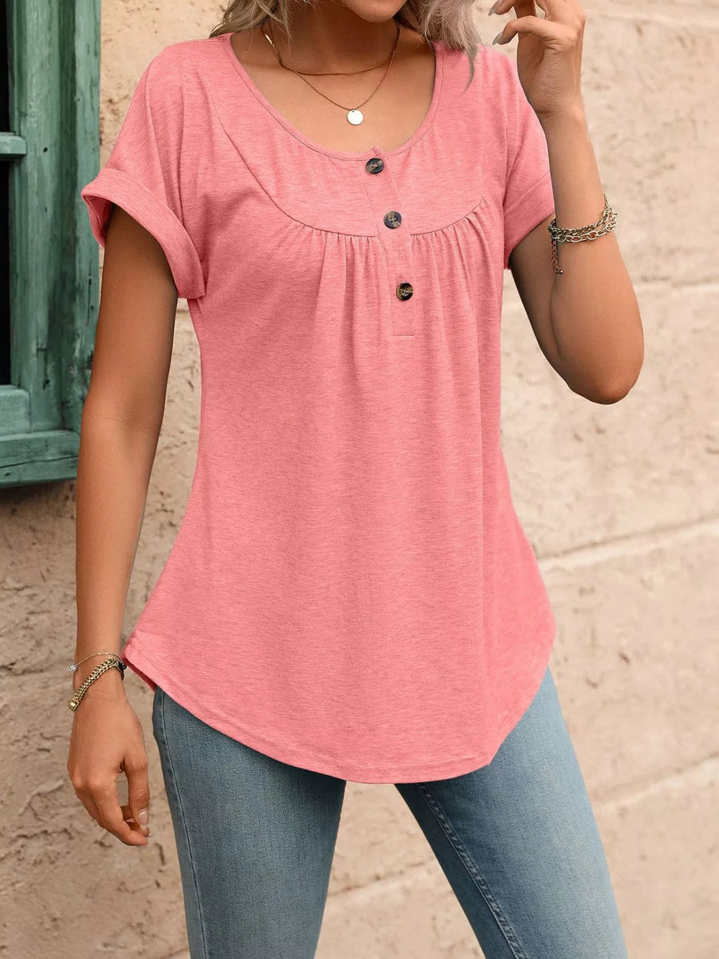 Casual Button Detail Henley T-Shirt