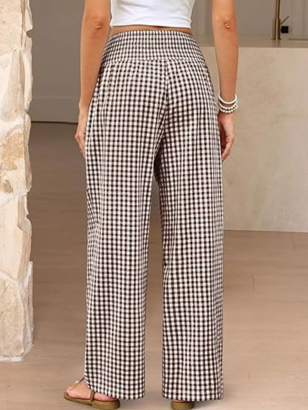 Gingham Wide-Leg Pants