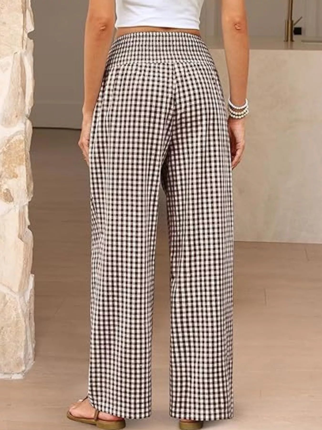 Gingham Wide-Leg Pants