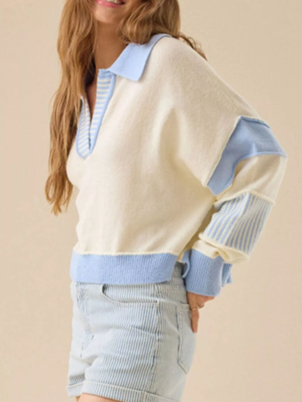 Color Block Dropped Shoulder Sweater