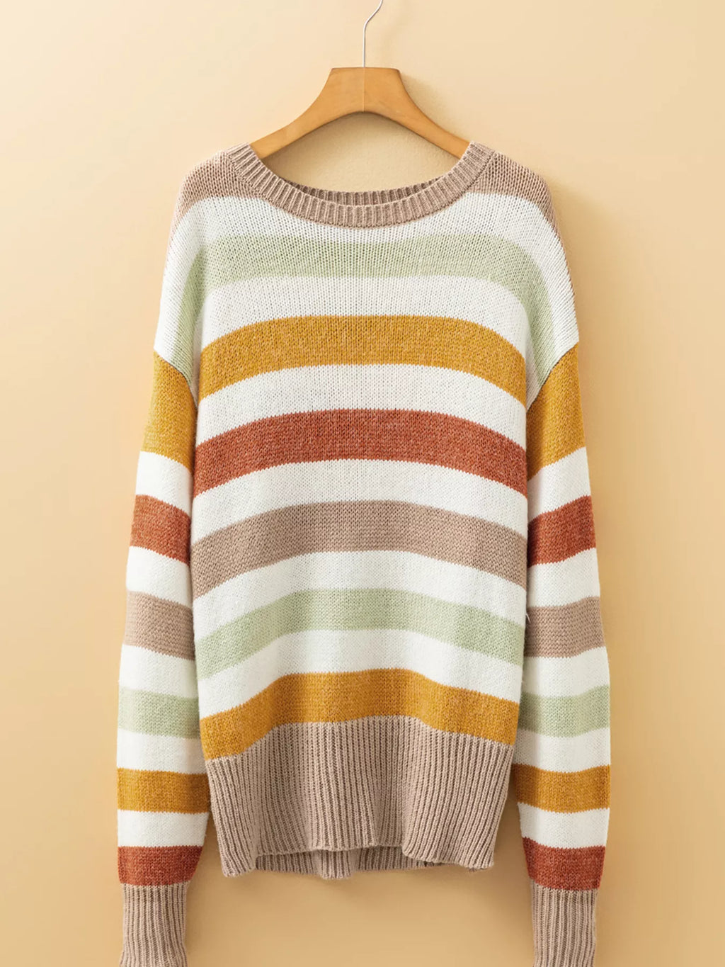 Multicolour Stripe Drop Shoulder Crew Neck Sweater