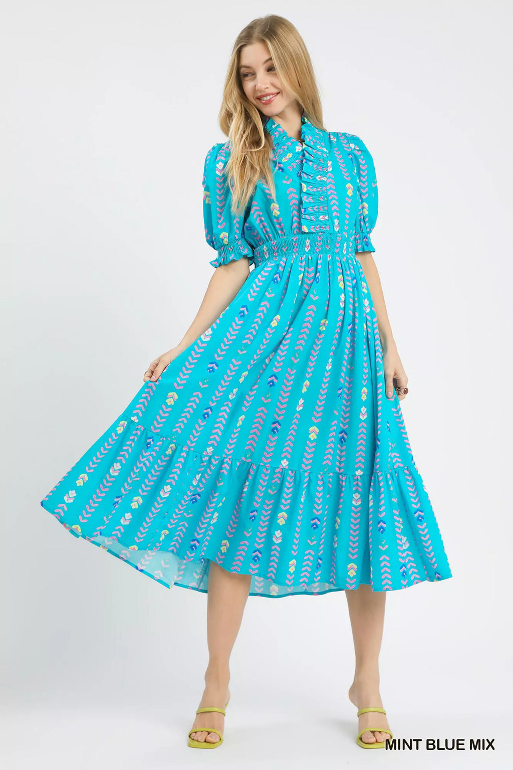Umgee Vibrant Ruffle Smocked Midi Dress
