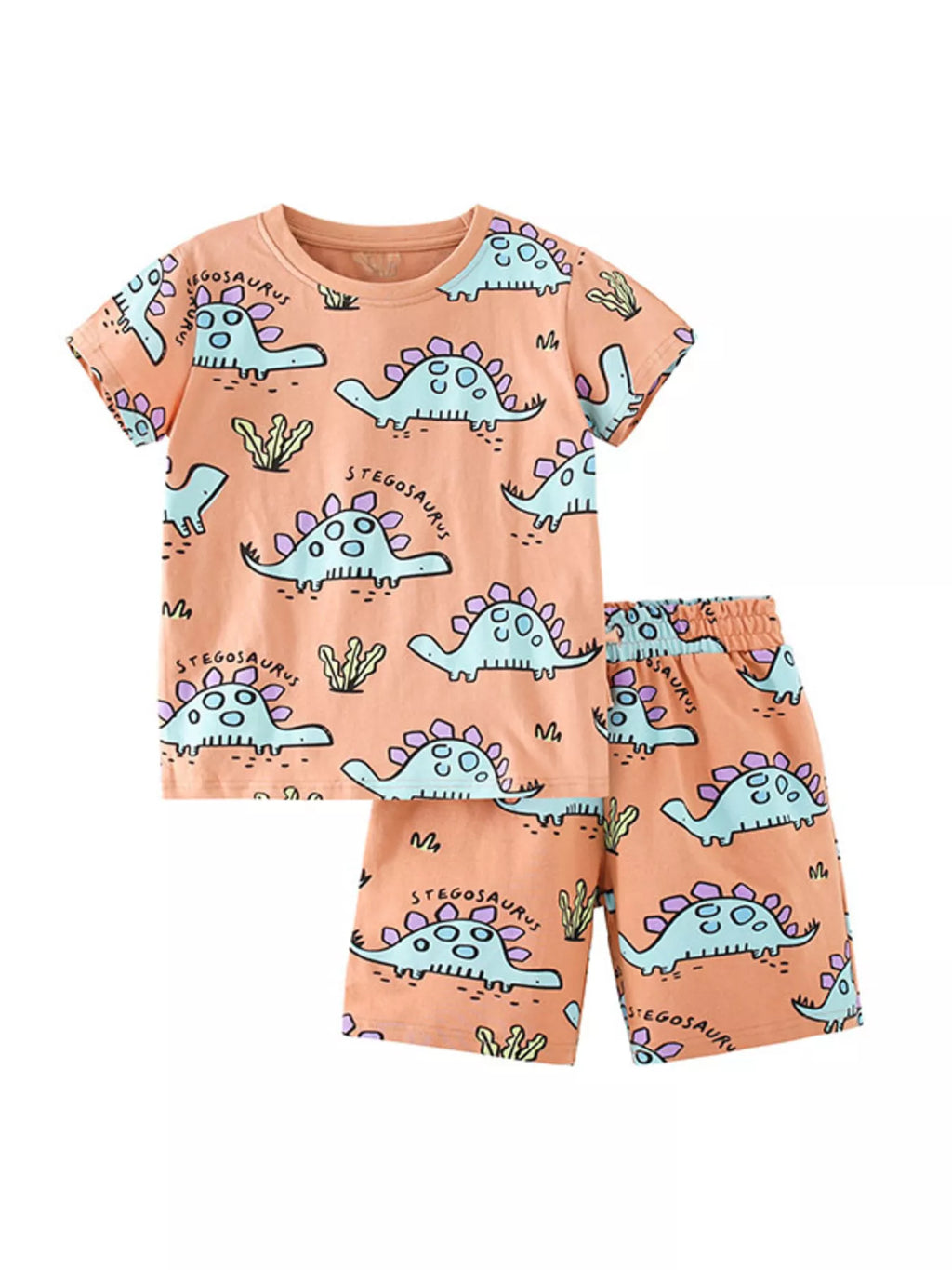 Children's Dinosaur Print Round Neck Top and Shorts Set
