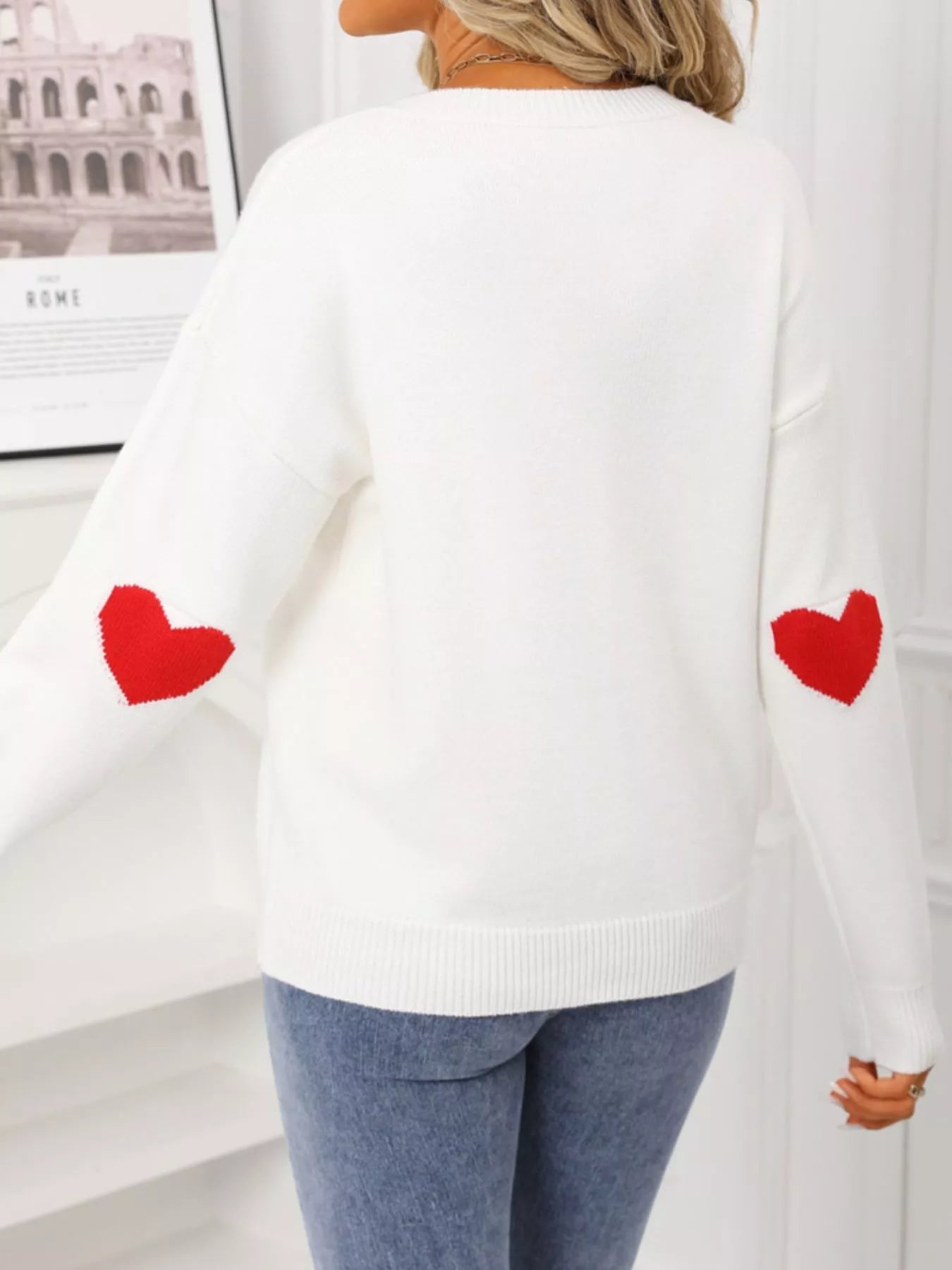 Valentine's Day Heart Graphic Dropped Shoulder Sweater