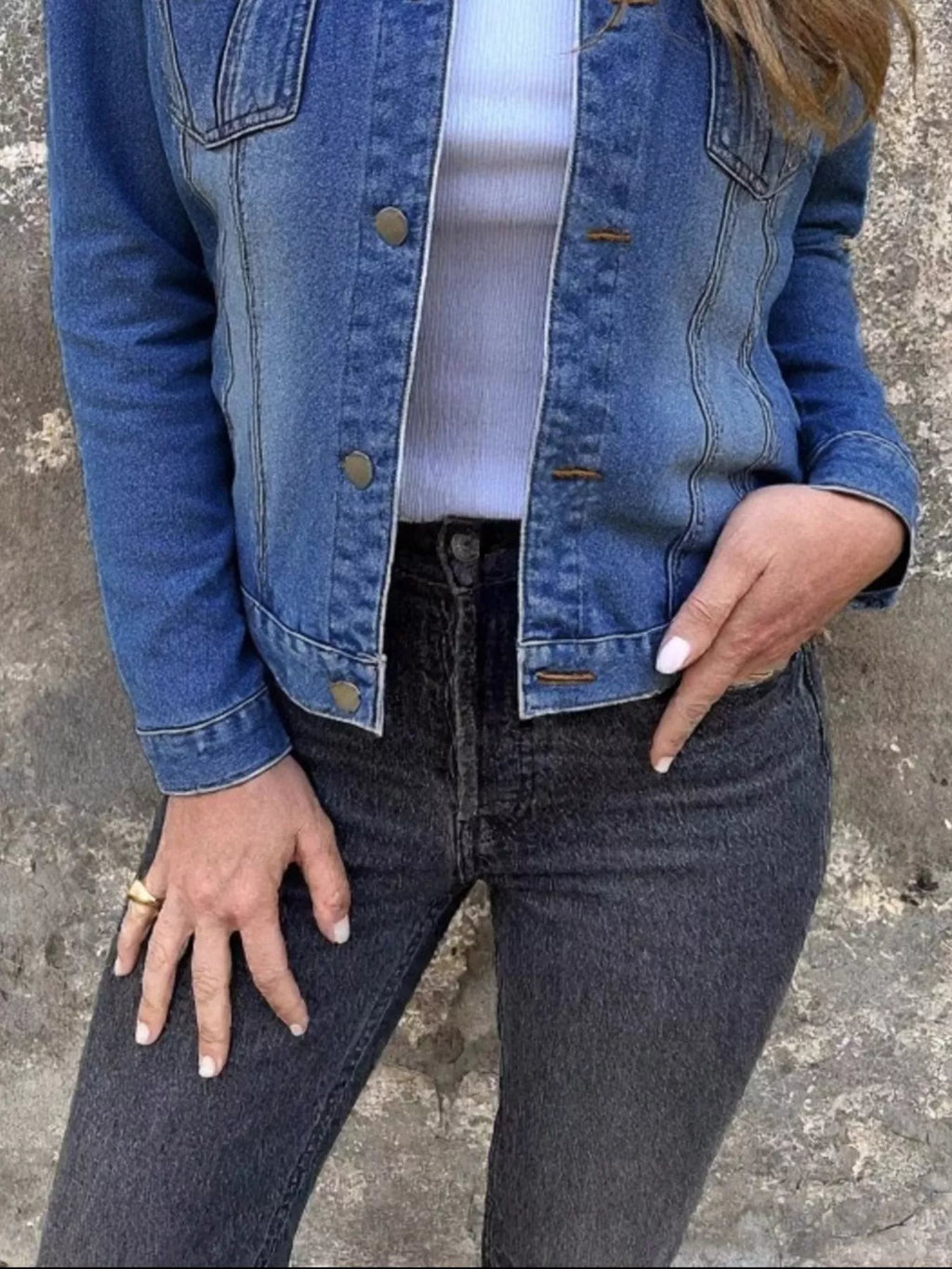 Full Size Button Front Long Sleeve Denim Jacket Plus Size