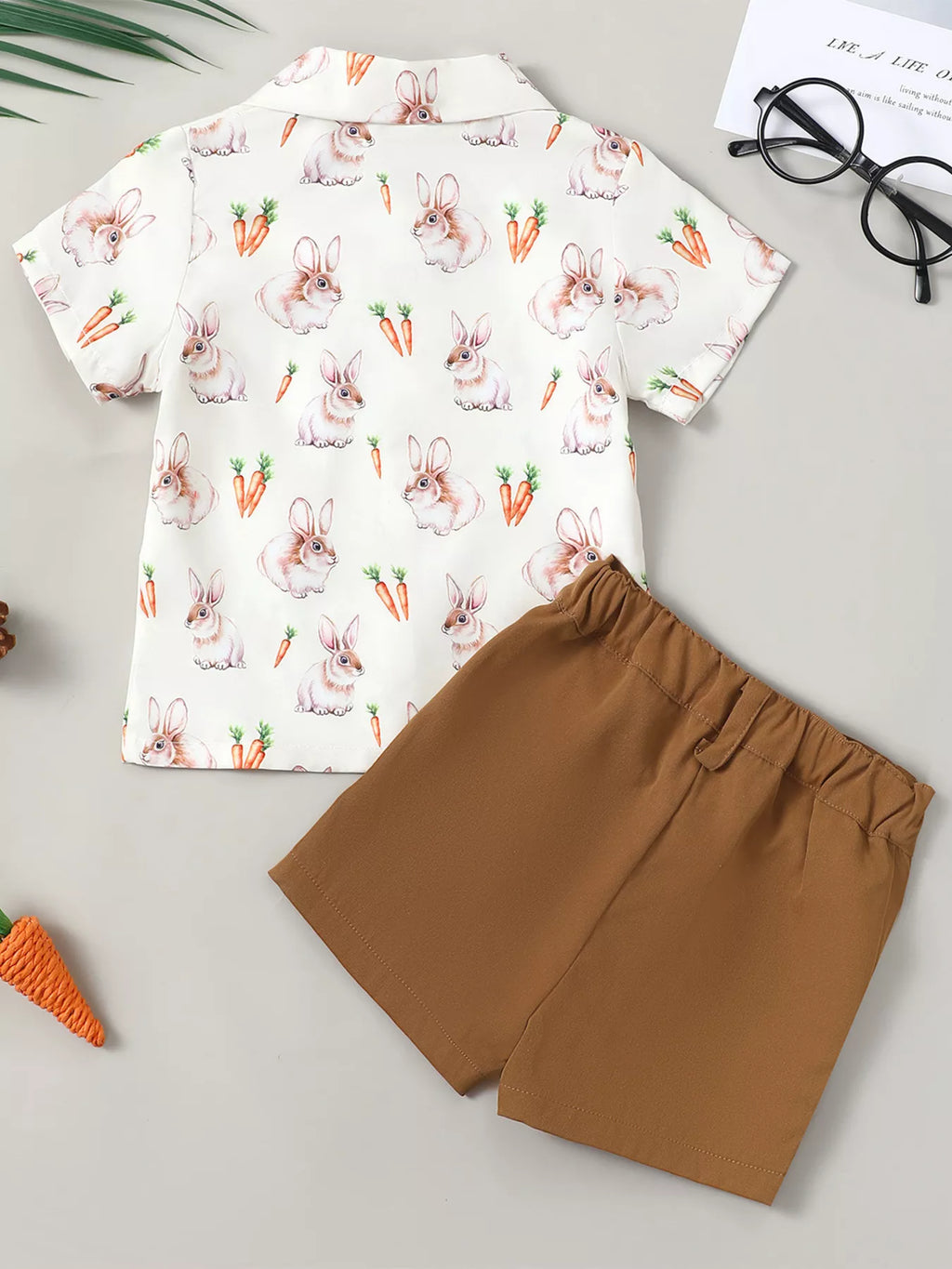 Children's Bunny & Carrot Print Short Sleeve Shirt & Shorts Set