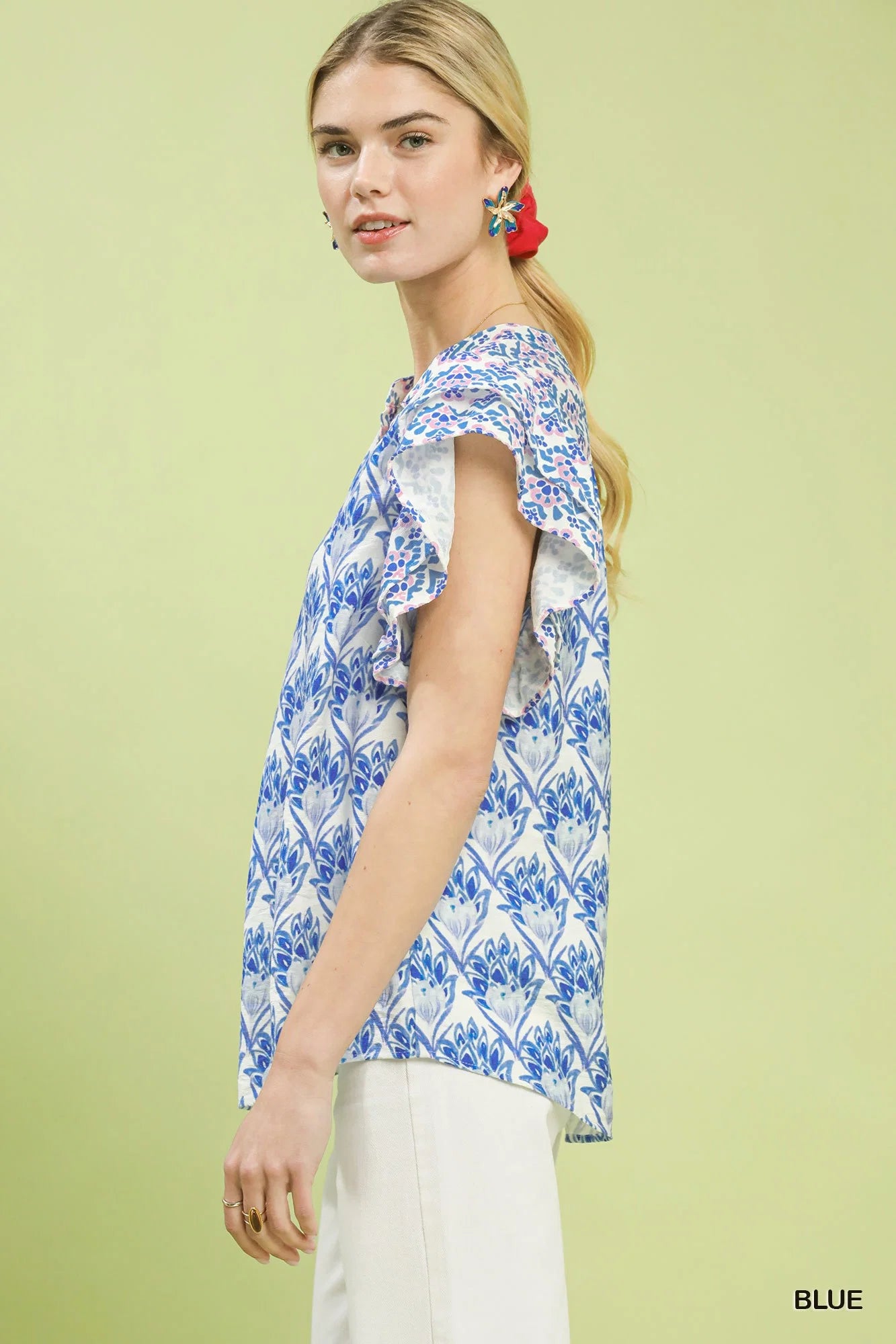 Umgee Double Frill Sleeve Floral Blouse