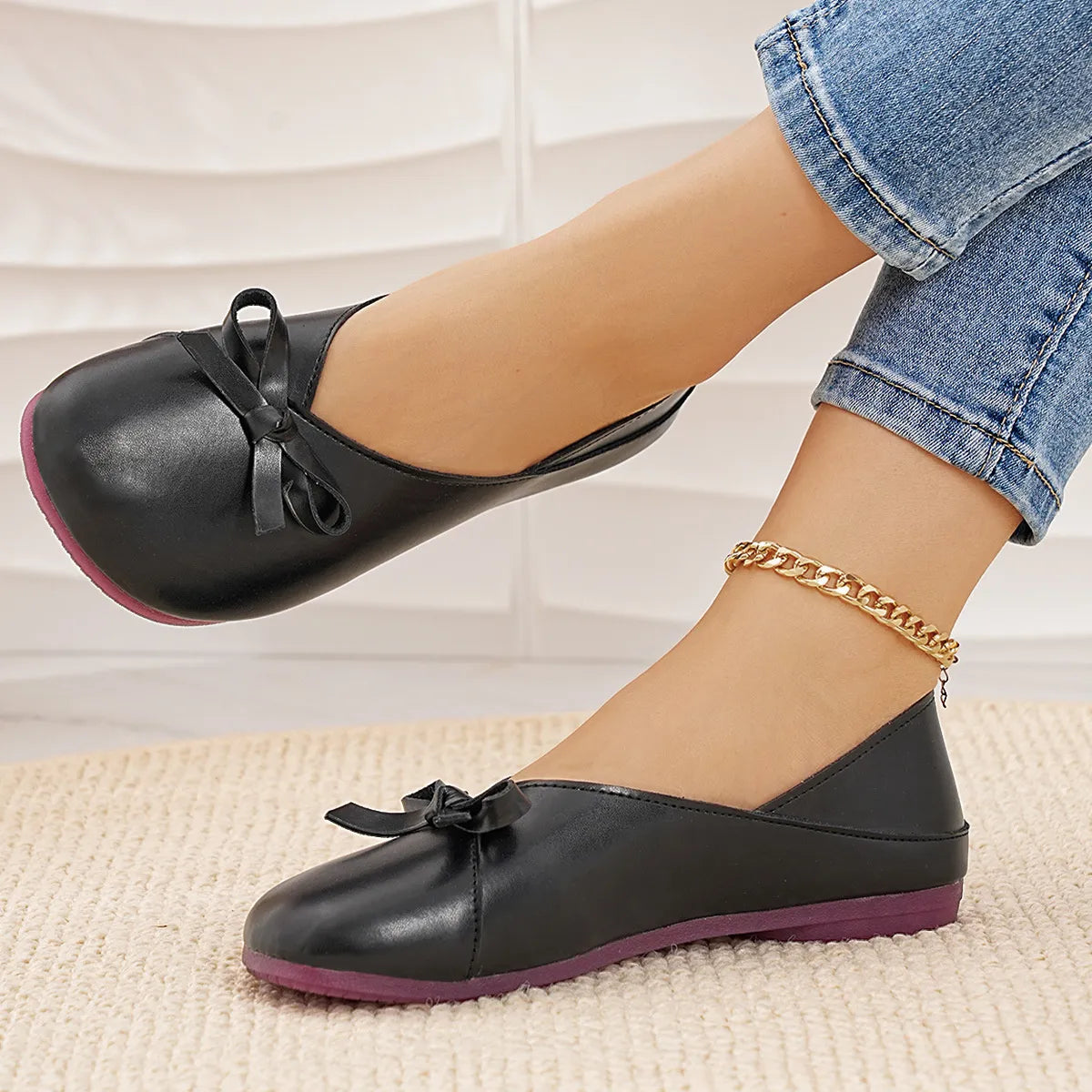 Bow Round Toe Flats Slip-Ons