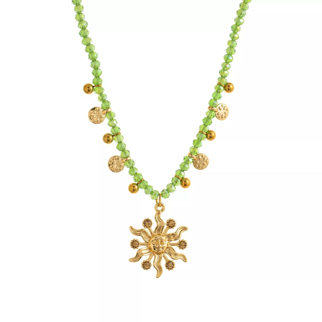 14K Gold-Plated Bead Sun Pendant Necklace