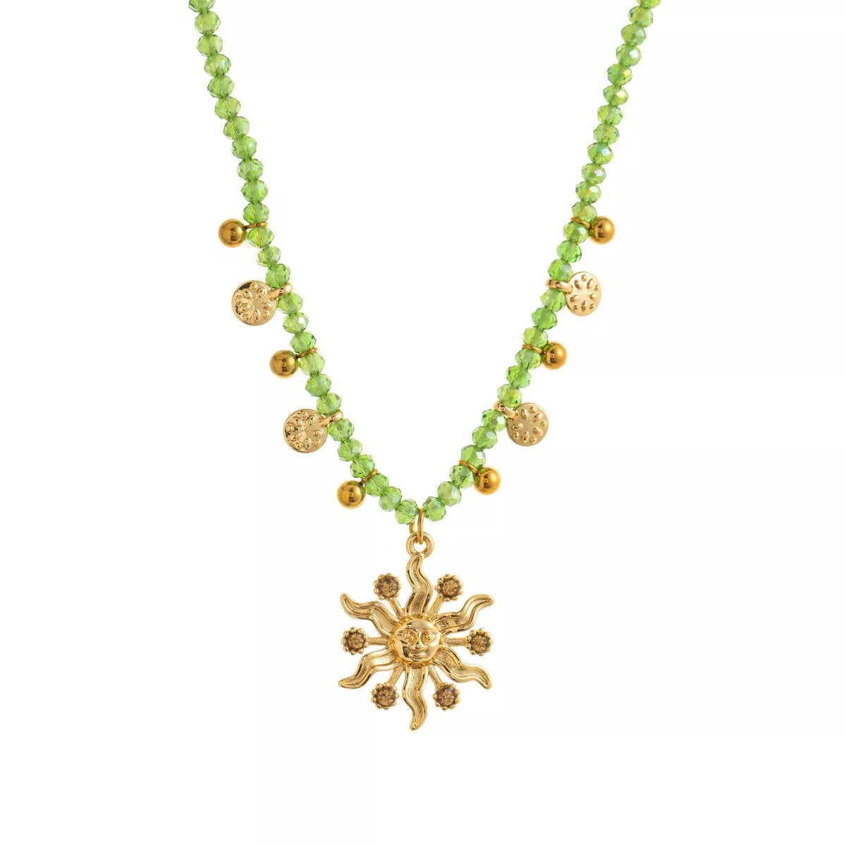 14K Gold-Plated Bead Sun Pendant Necklace