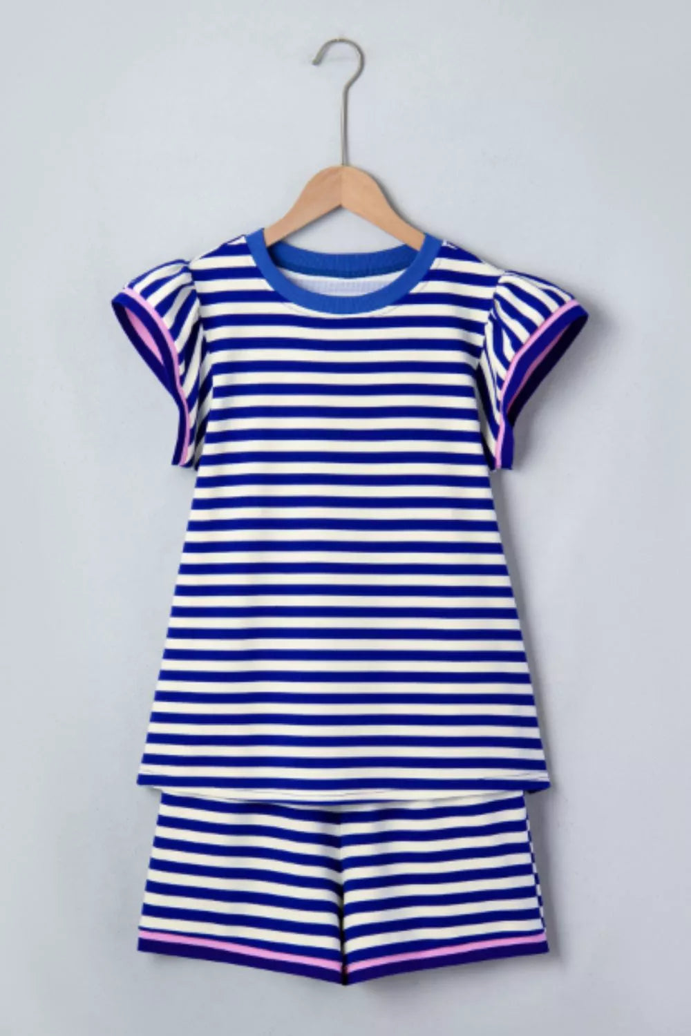 Striped Ruffle Sleeve Top and Shorts Set