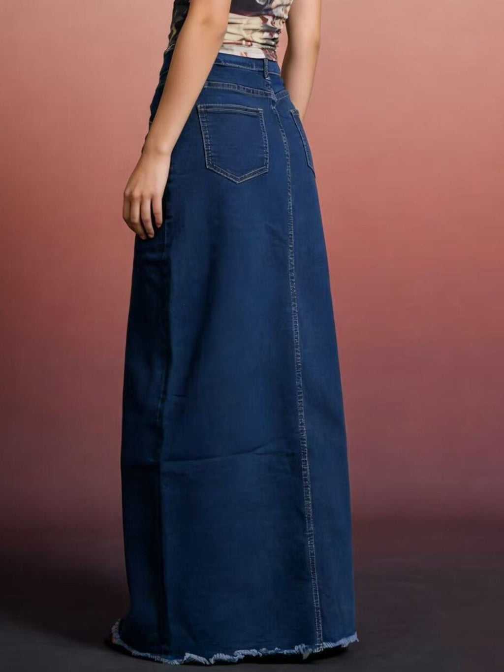 Raw Hem Maxi Denim Skirt
