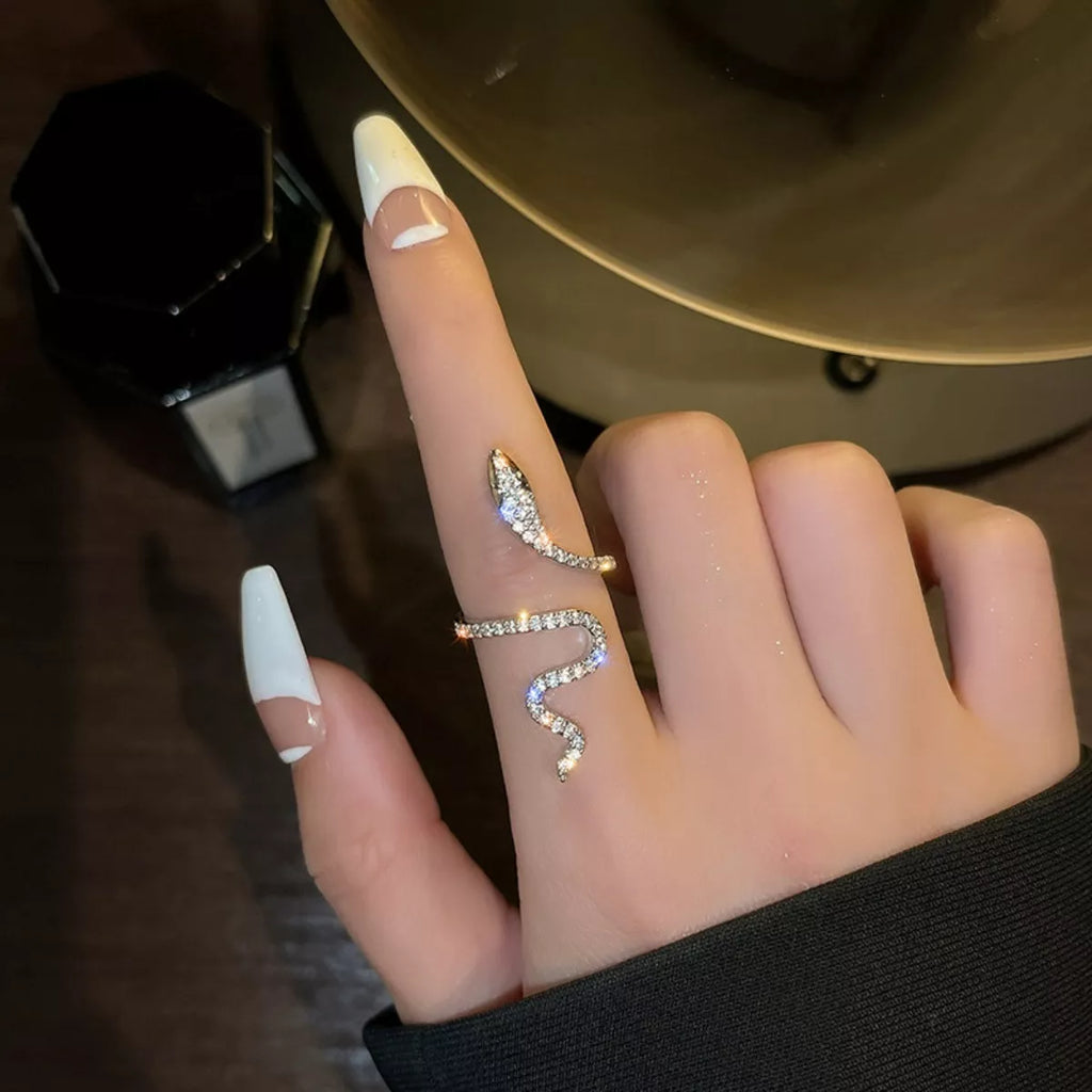925 Sterling Silver Zircon Snake Bypass Ring