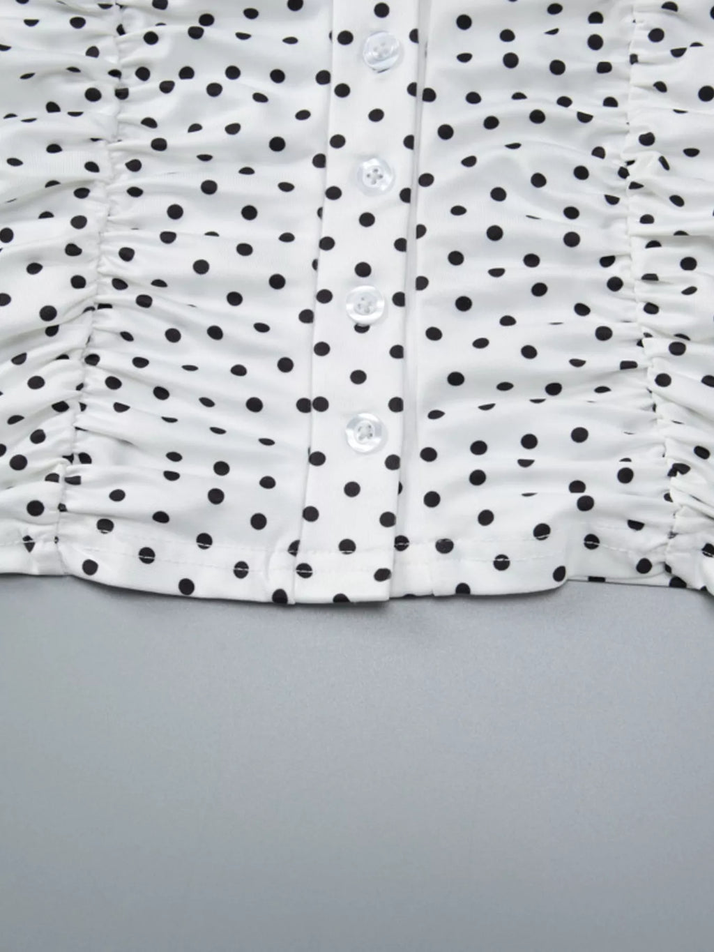 Polka Dot Ruched V-Neck Top