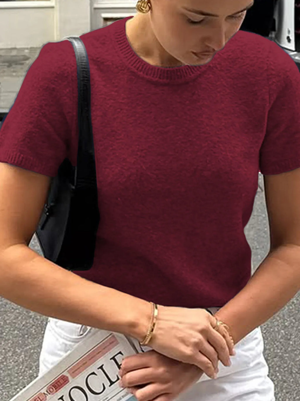 Round Neck Short Sleeve Sweater
