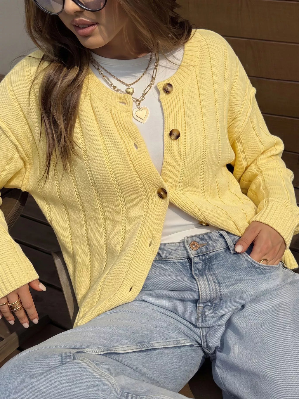Button Up Dropped Shoulder Cardigan