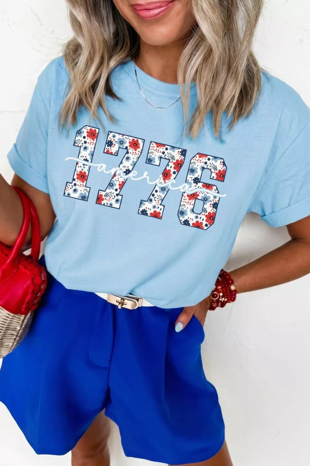 America 1776 Floral Print Relaxed T Shirt