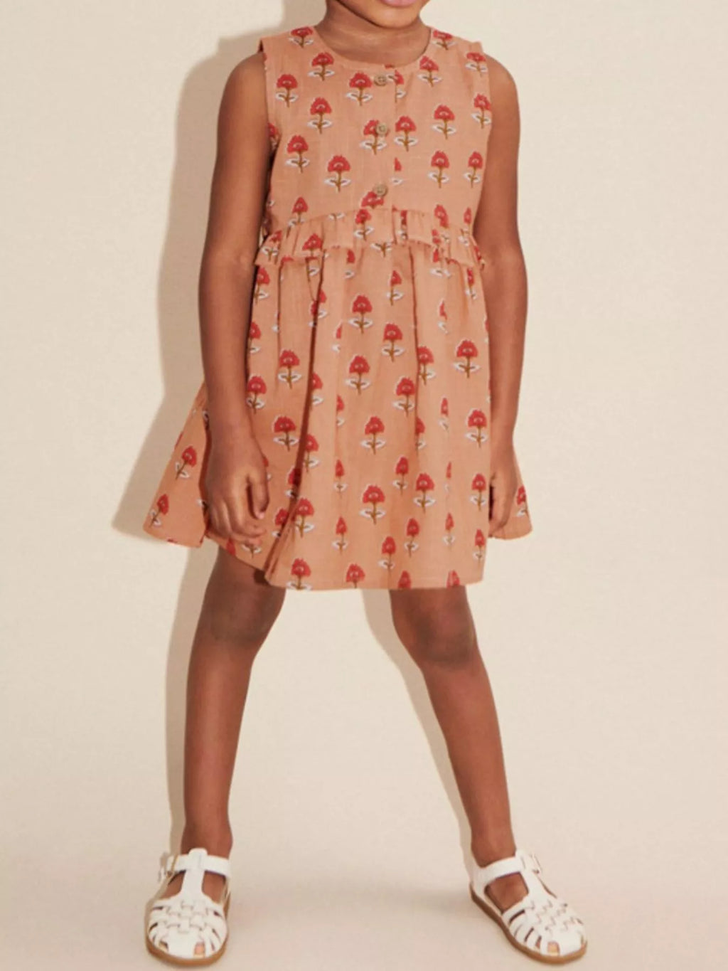 Children's Floral Print Sleeveless Ruffle Dress
