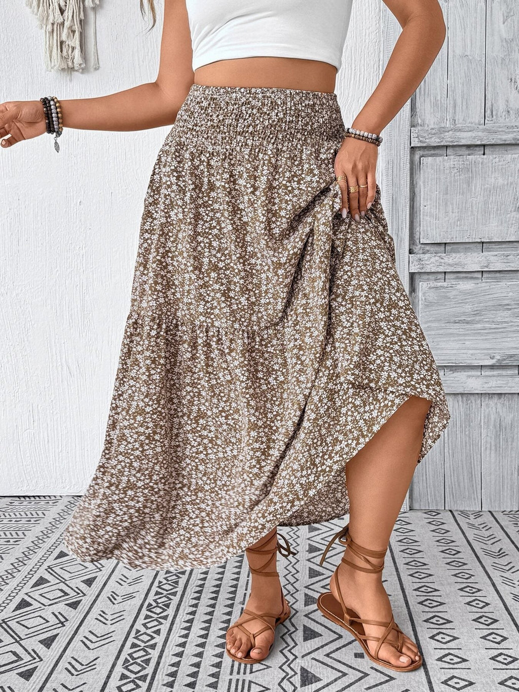 Plus Size Floral Print Tiered Skirt