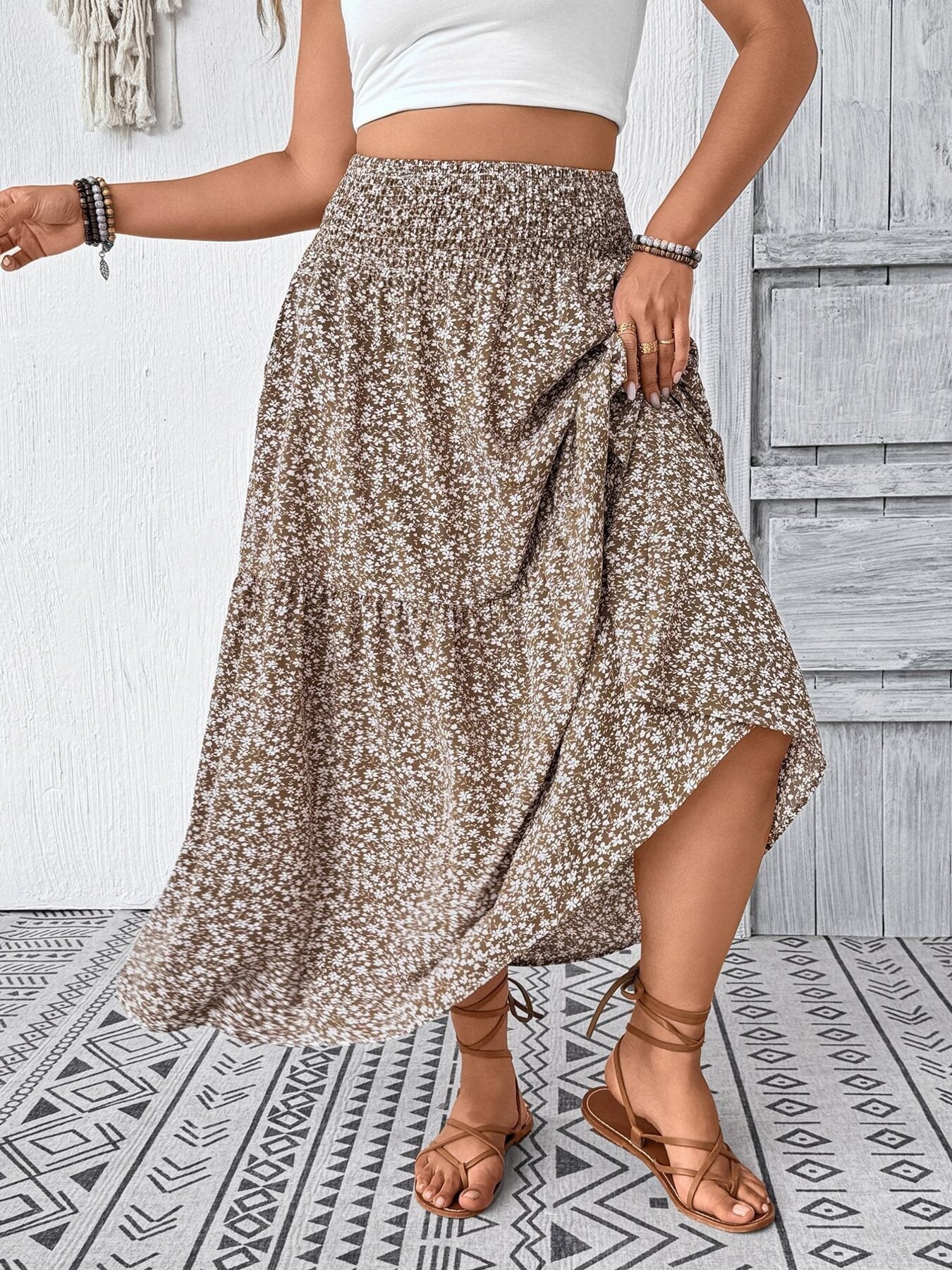 Plus Size Floral Print Tiered Skirt