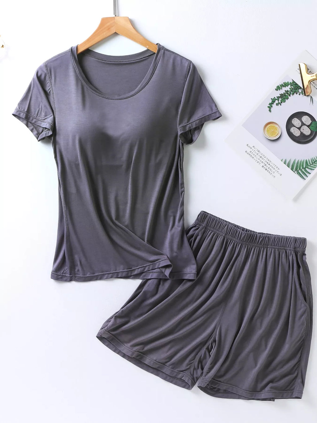 Plus Size Padded Round Neck Modal T-Shirt and Shorts Set