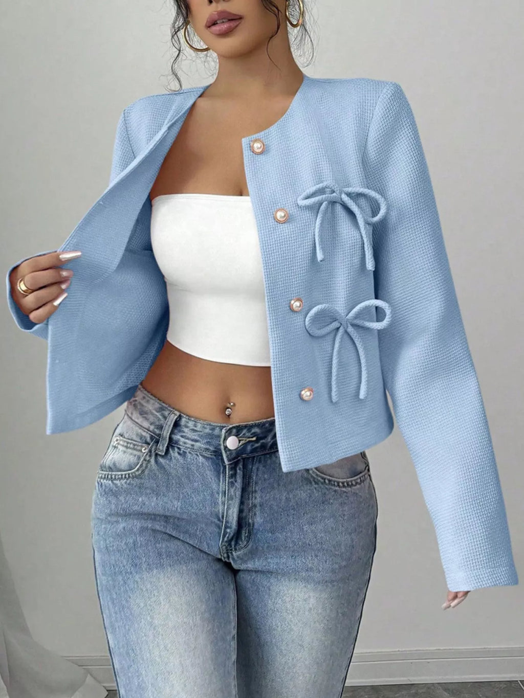 Bow Detail Cropped Outerwear