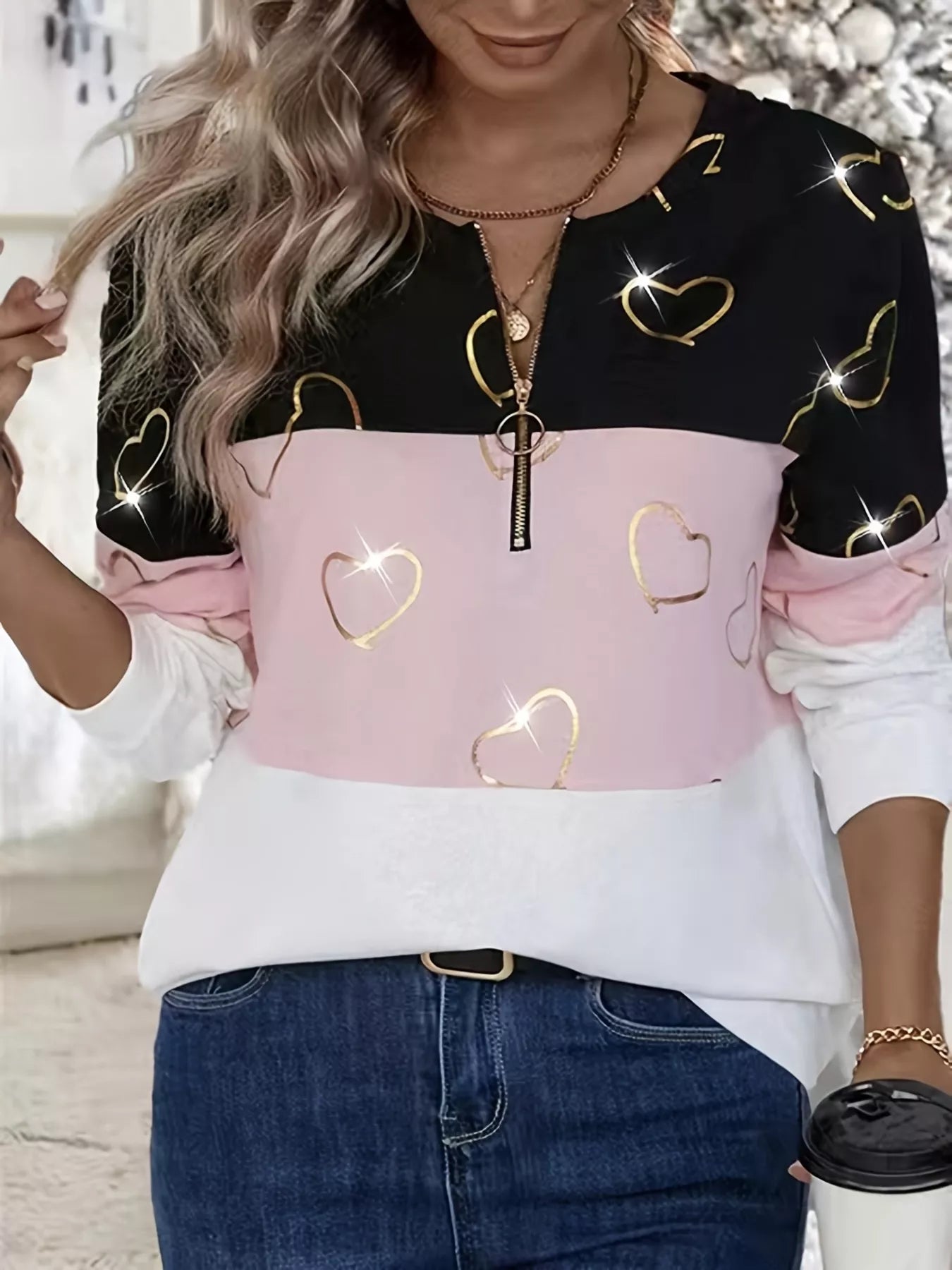 Striped Quarter Zip Long Sleeve Top