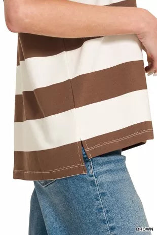 Zenana Striped Collared Polo Top