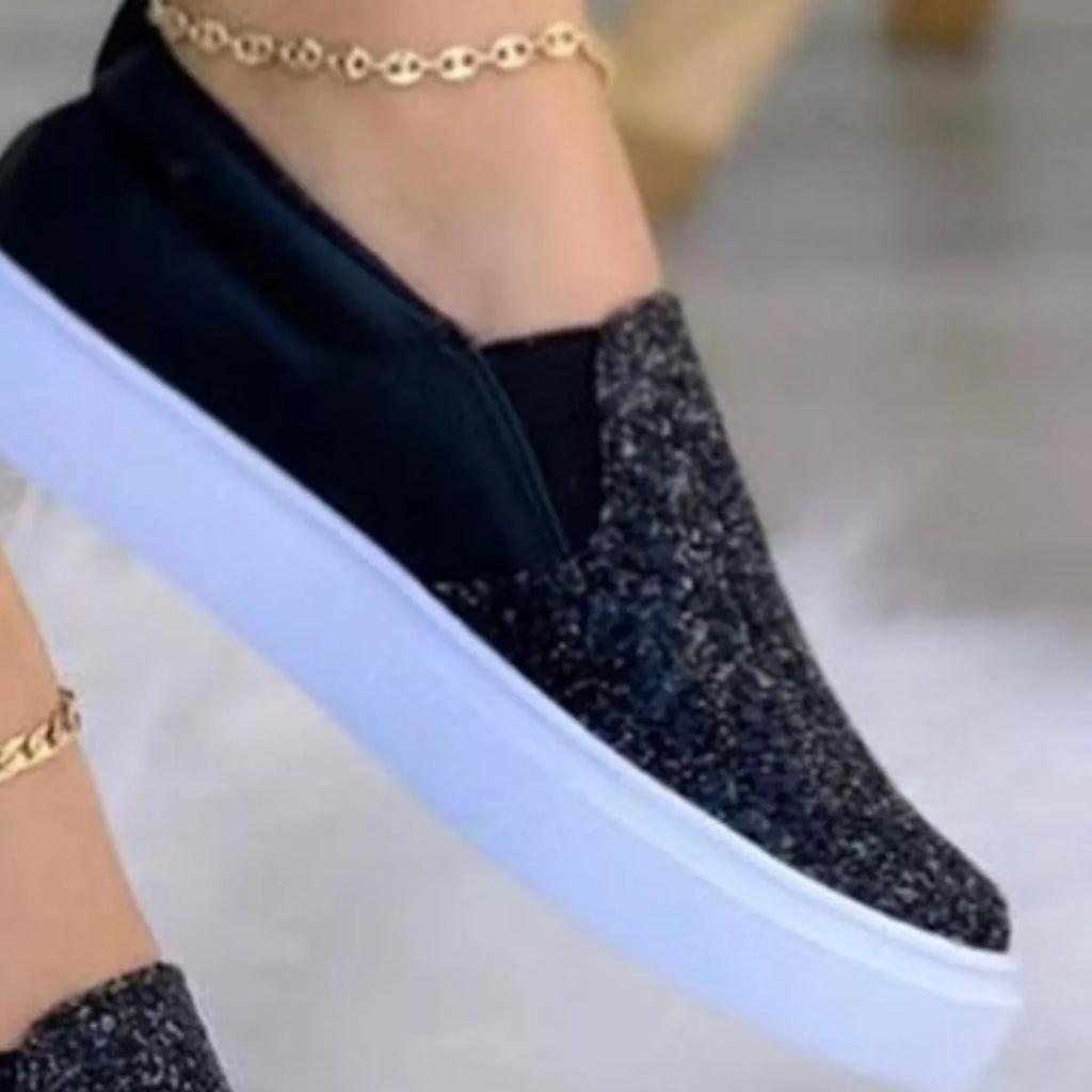 Sequin Round Toe Platform Slip-Ons