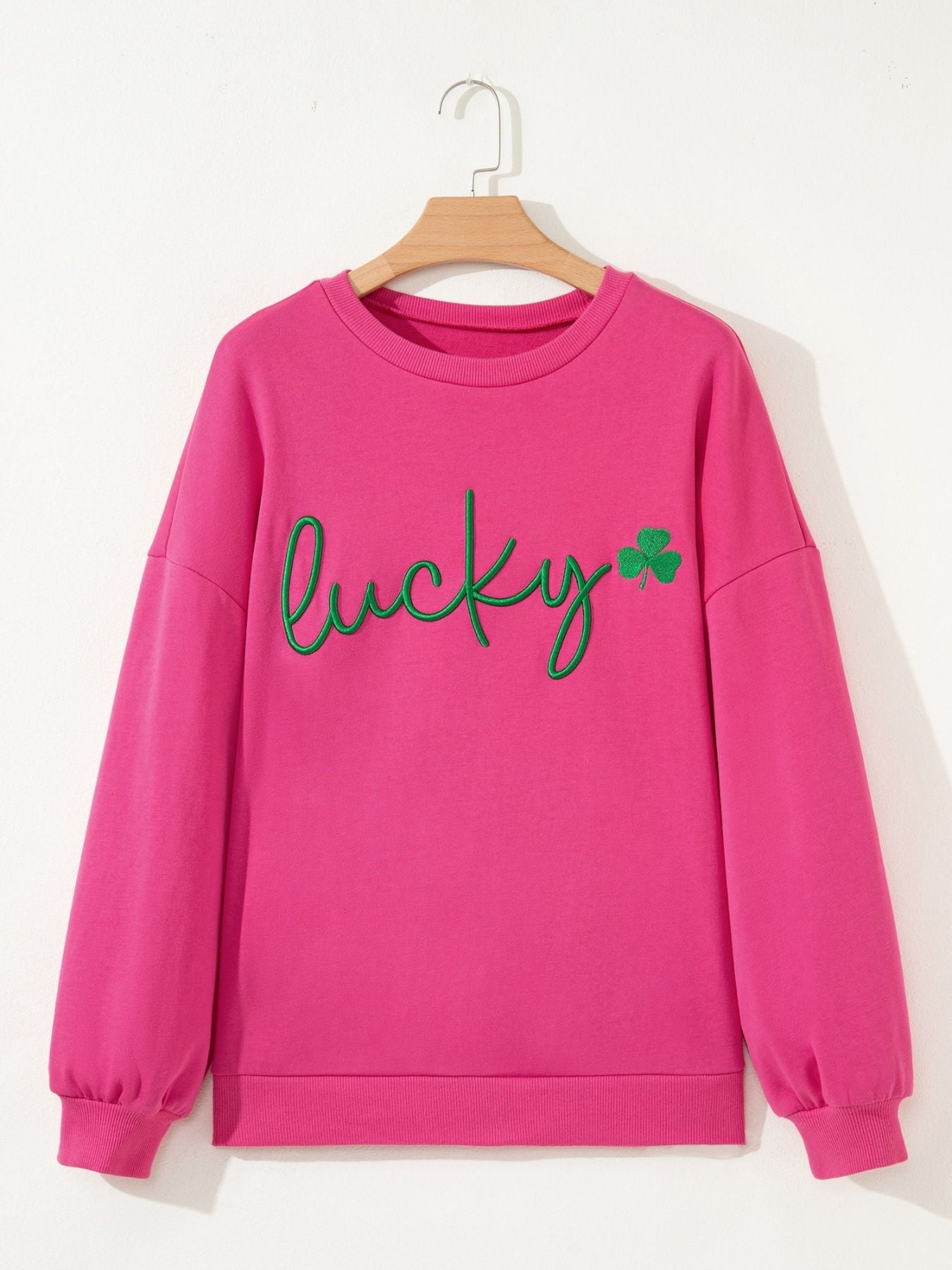 Lucky Clover Embroidered Loose Pullover Sweatshirt