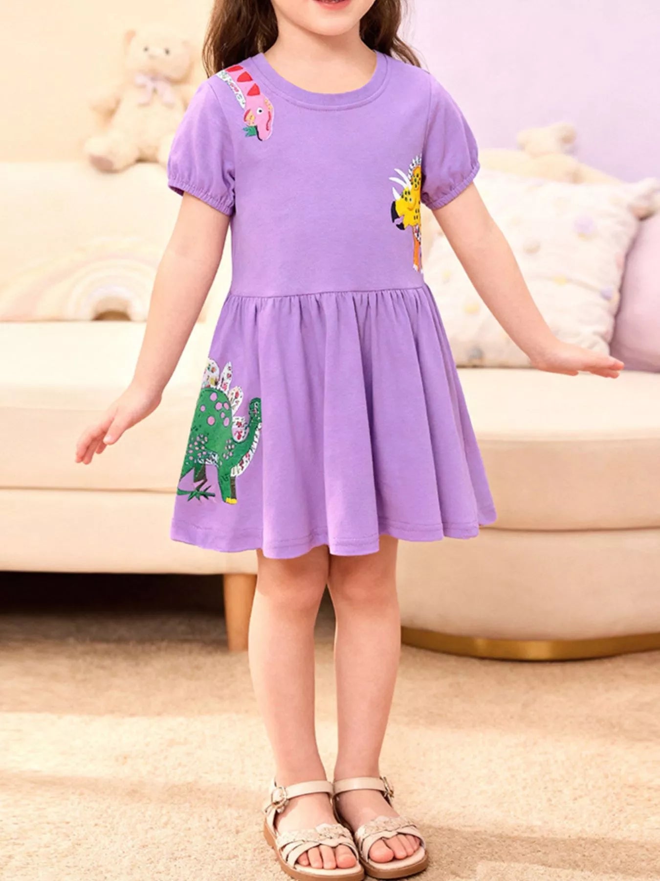 Children's Dinosaur Print Casual Dress