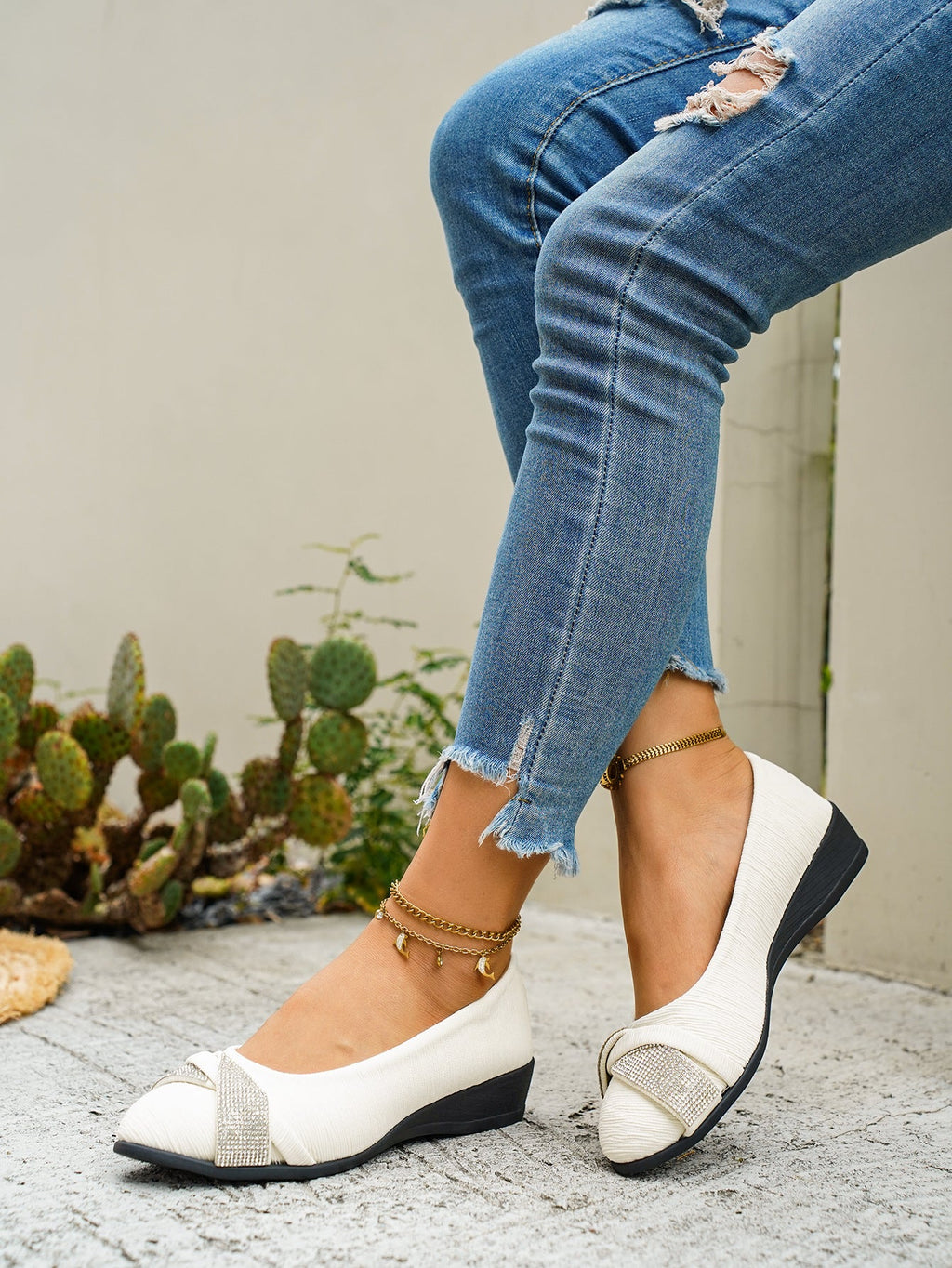Rhinestone Embellished Wedge Slip-Ons