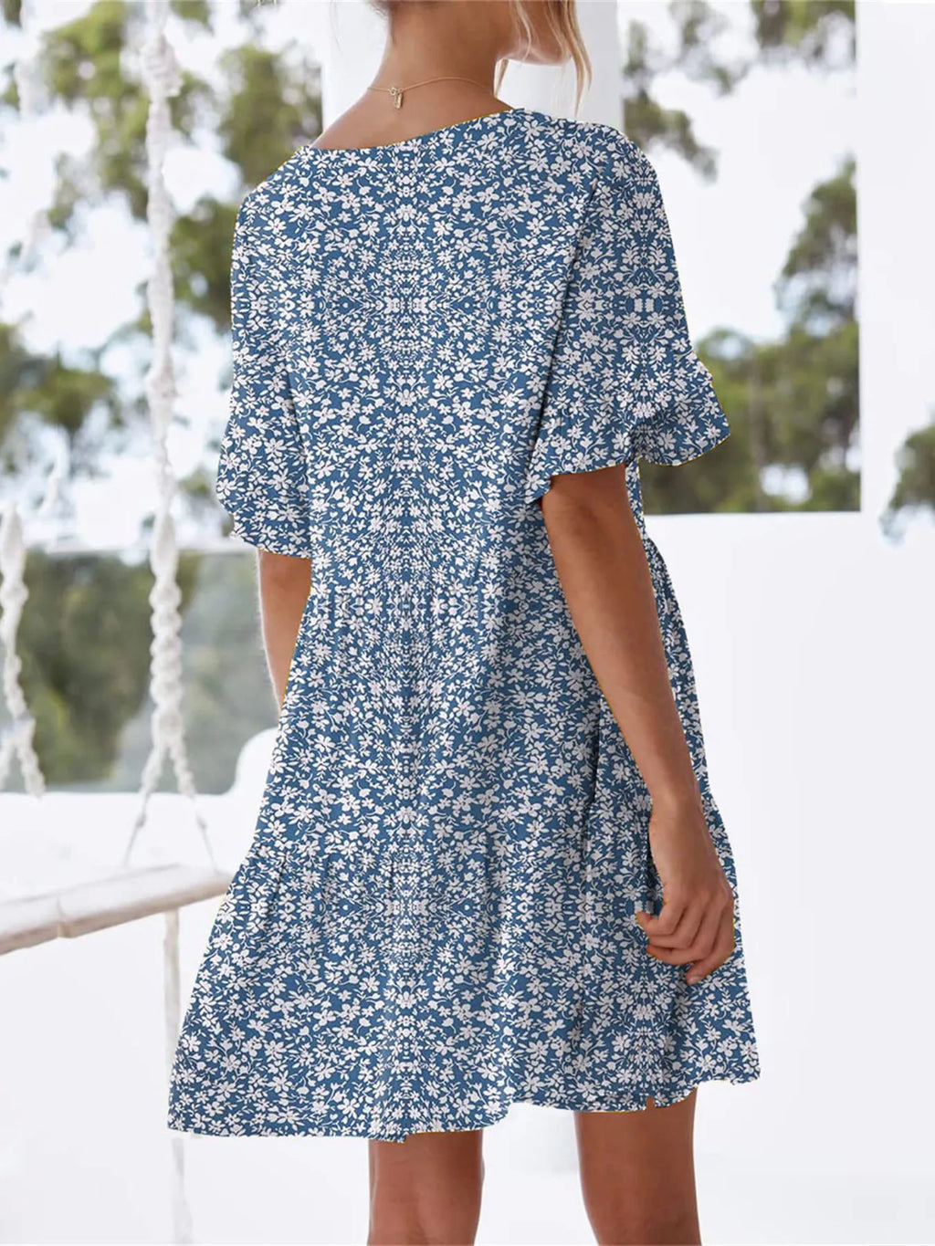 Polka Dot V-Neck Short Sleeve Mini Dress