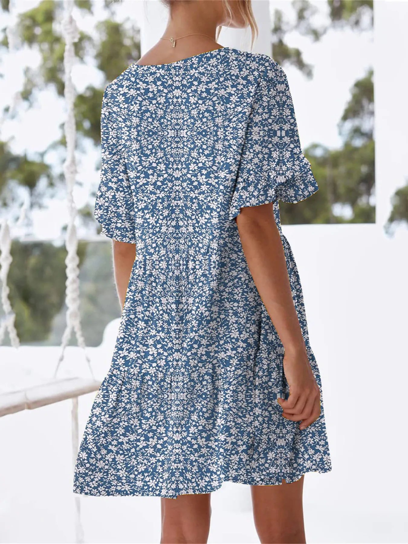 Polka Dot V-Neck Short Sleeve Mini Dress