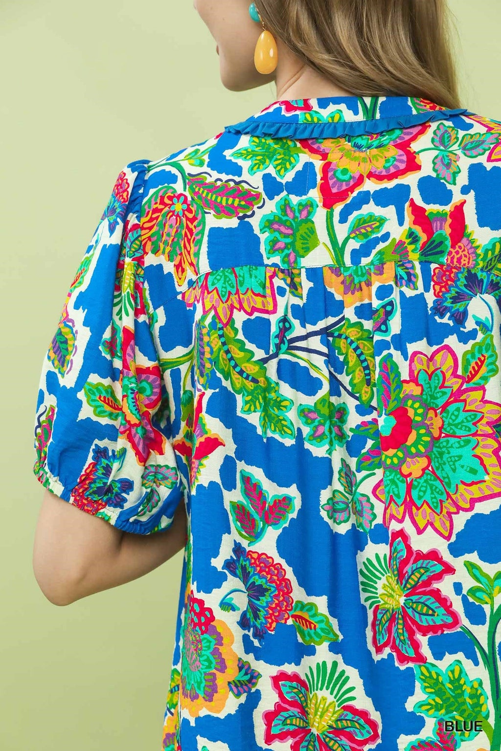 Umgee Floral Contrast-Trim Boho Blouse