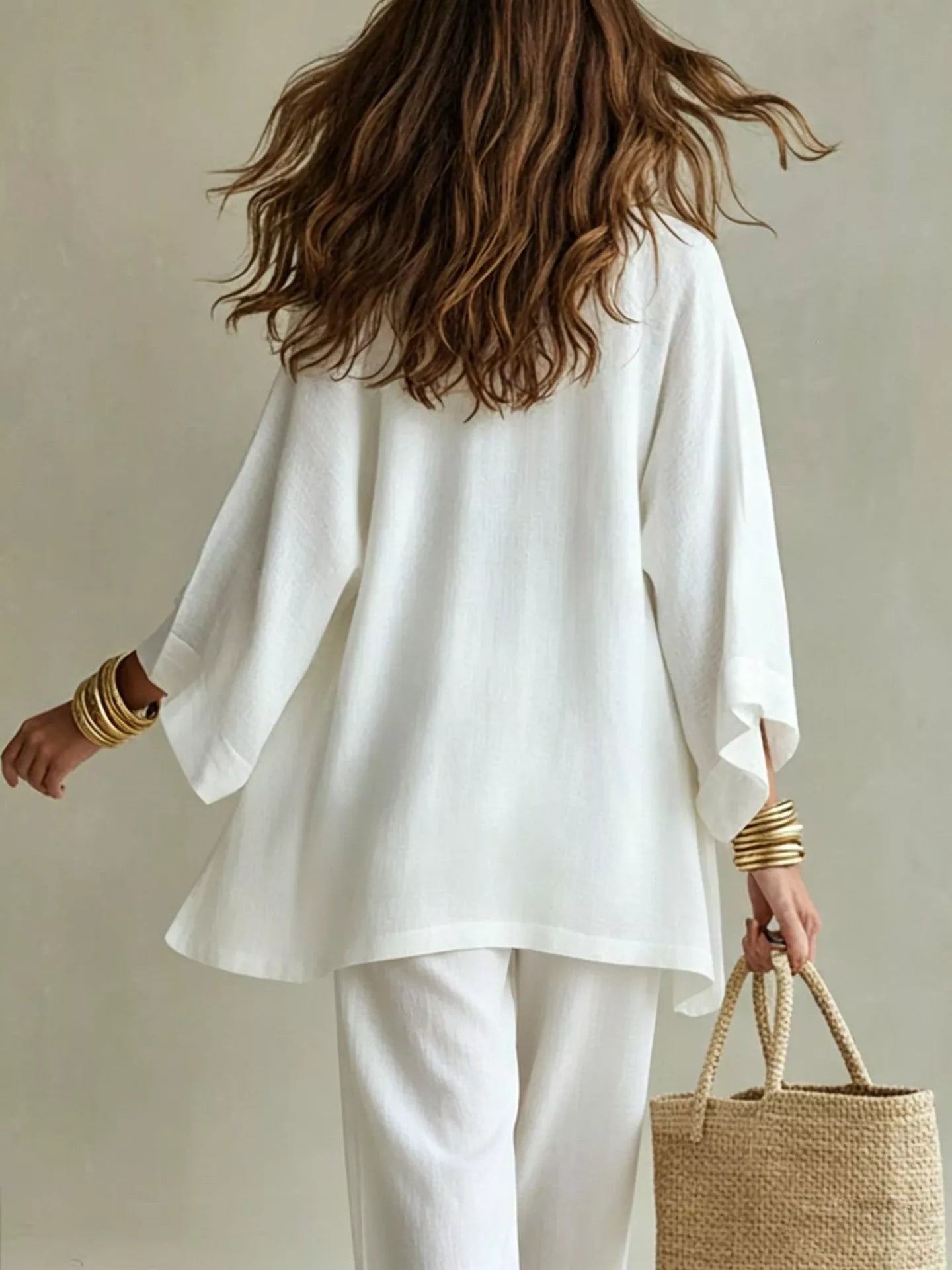 V-Neck Top & Cardigan & Pants Three-Piece Set