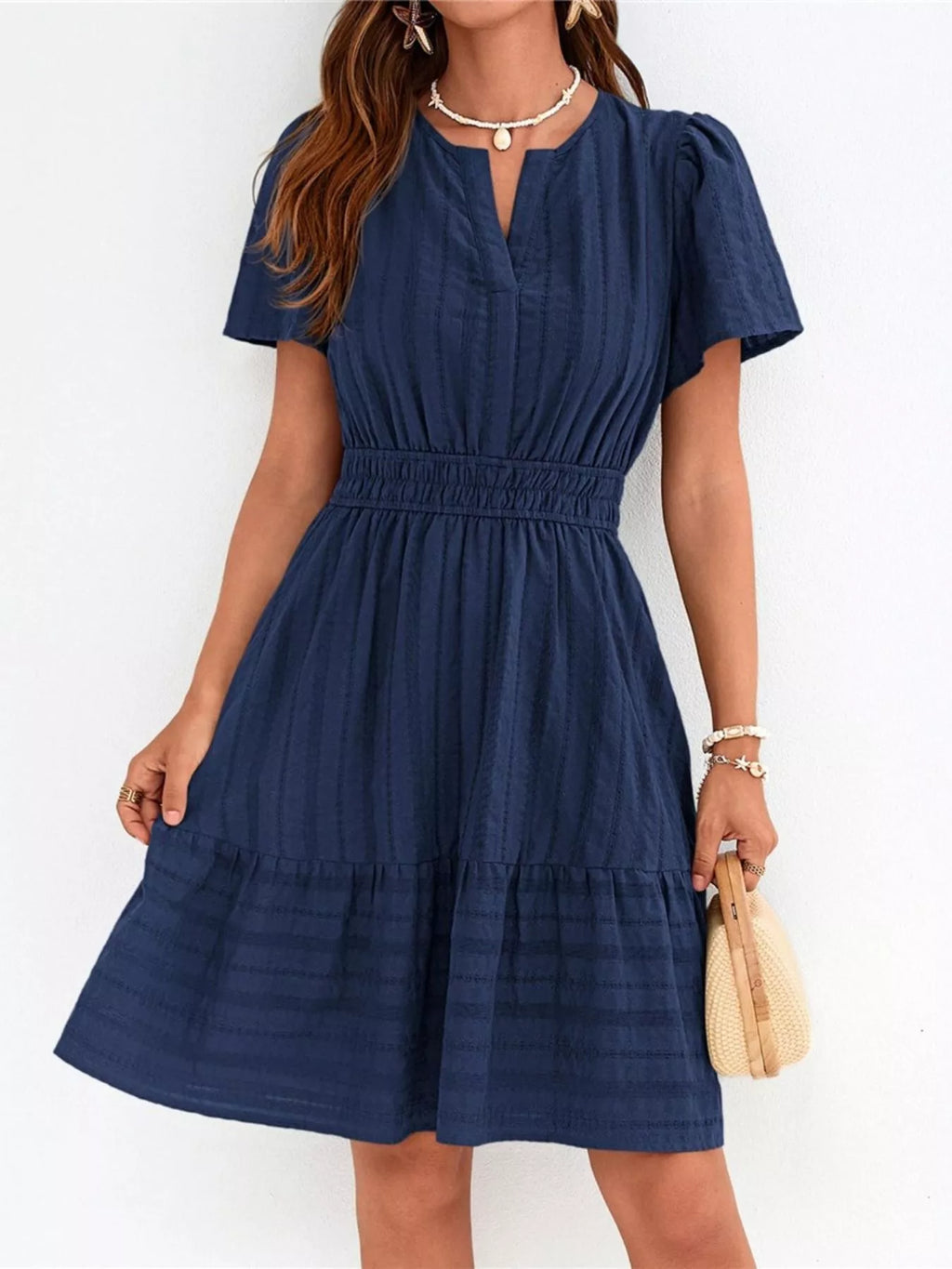 Short Sleeve Smocked Waist Tiered Dress