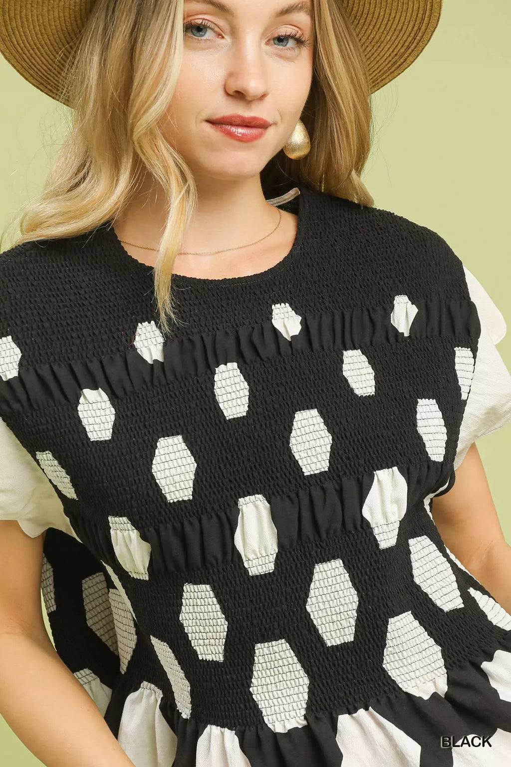 Umgee Hexagon Print Peplum Top