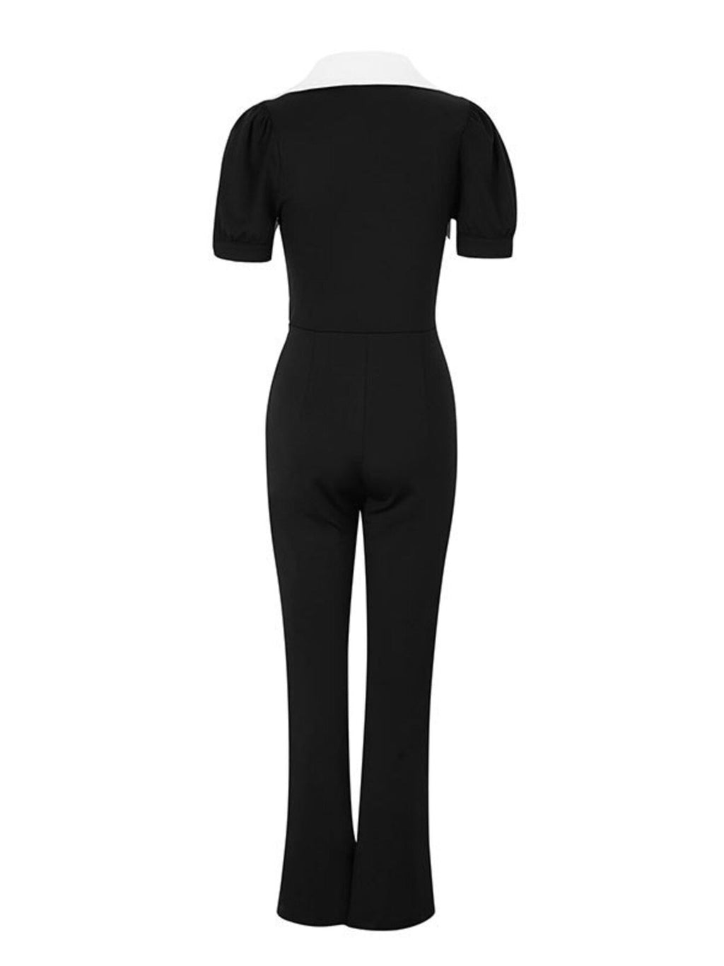 Contrast Button-Down Wide Leg Jumpsuit