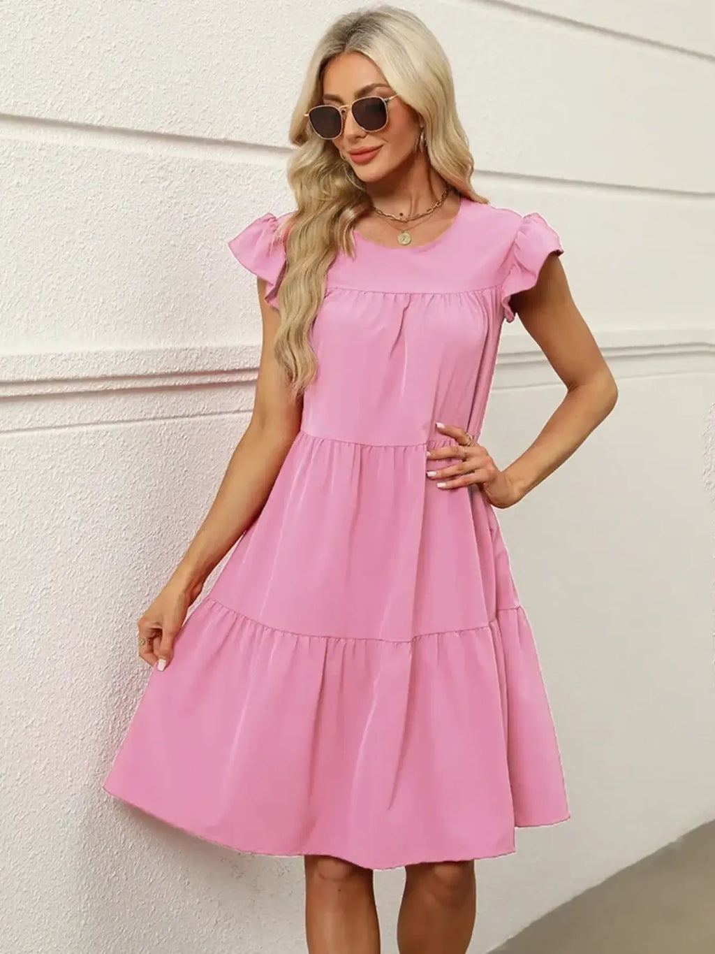 Tiered Ruffle Sleeve Mini Dress