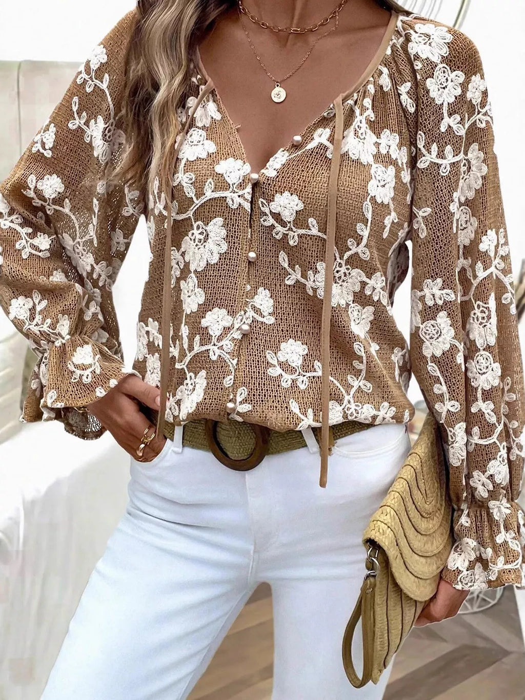 Floral Embroidered Long Sleeve Shirt