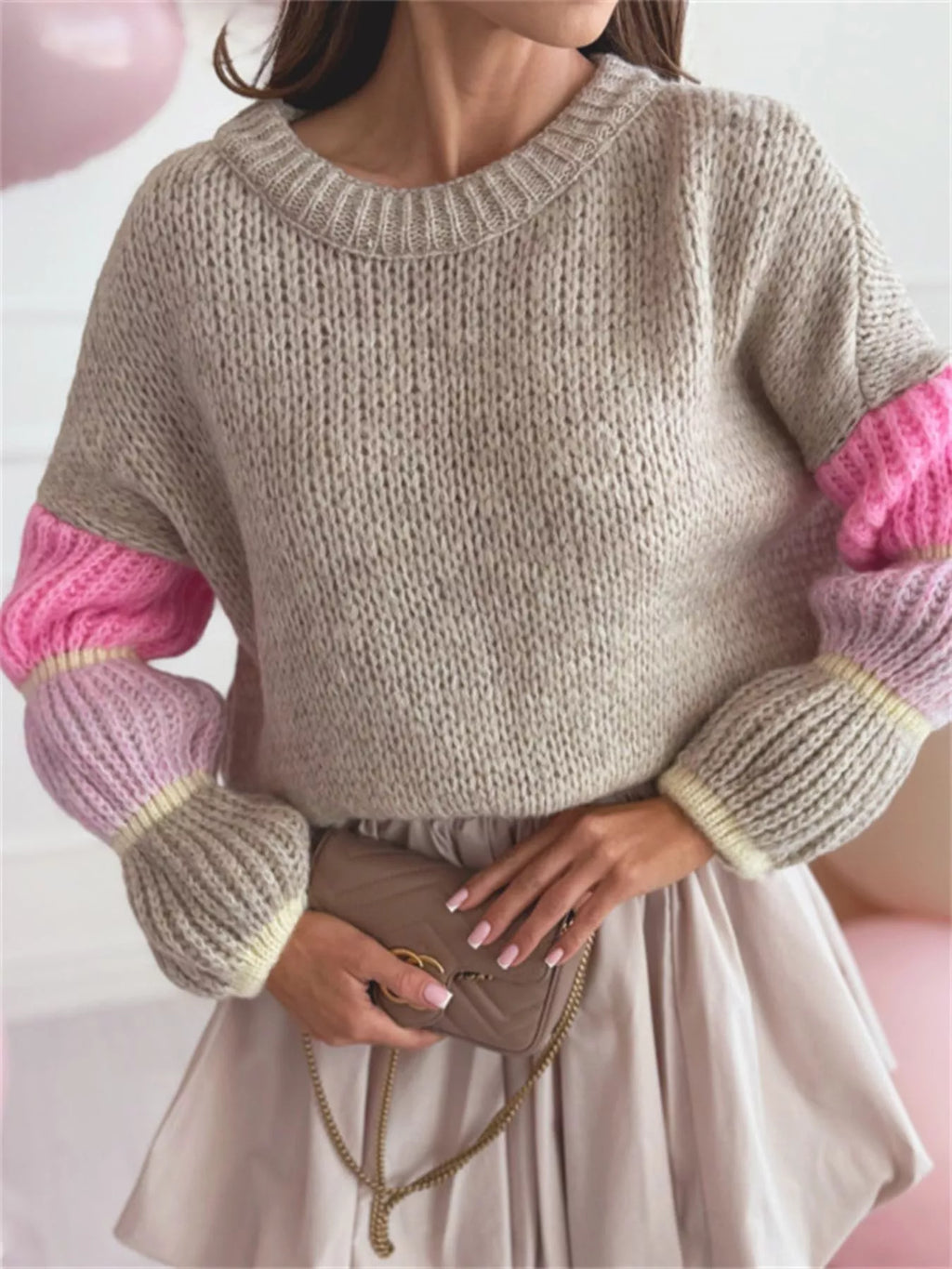 Color Block Round Neck Sweater
